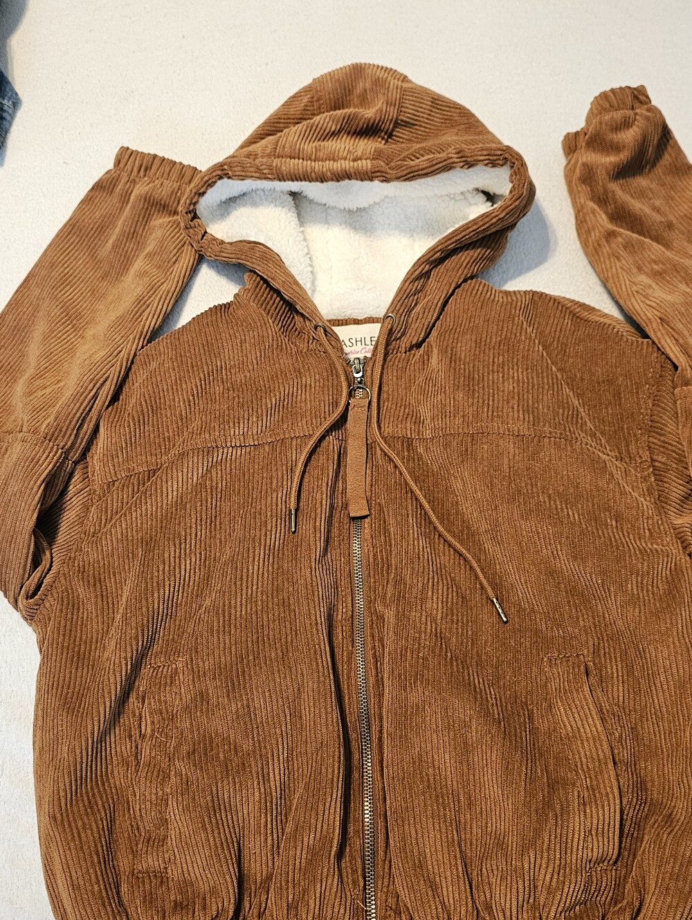 Ashley Sunrise Collection By 26 Int Medium Corduroy Brown Hooded Coat Full Zip